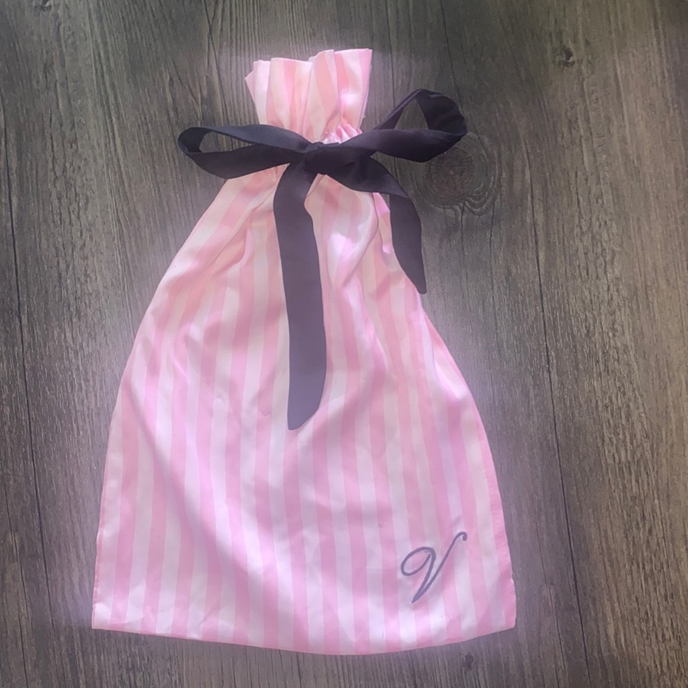 Victoria’s Secret Pink and White Stripe Satin Bag